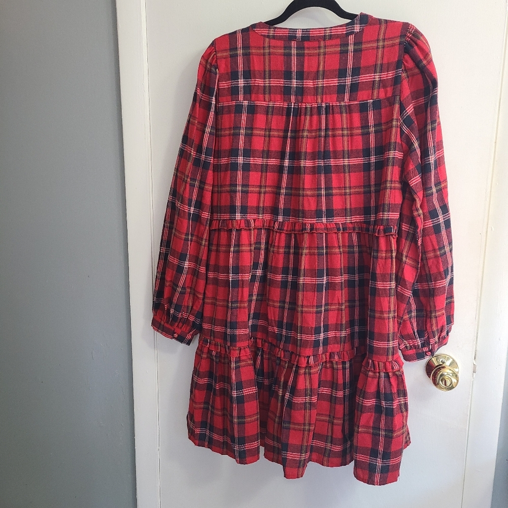 NWT Hudson Gray Tier Red Relaxed Bohemian Laid-back Casual Plaid Mini Dress Sz M - Picture 3 of 6